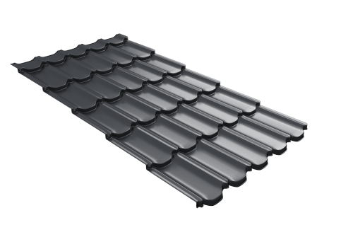 Металлочерепица  квинта плюс Grand Line c 3D резом 0,45 Drap TX RAL 7024 мокрый асфальт